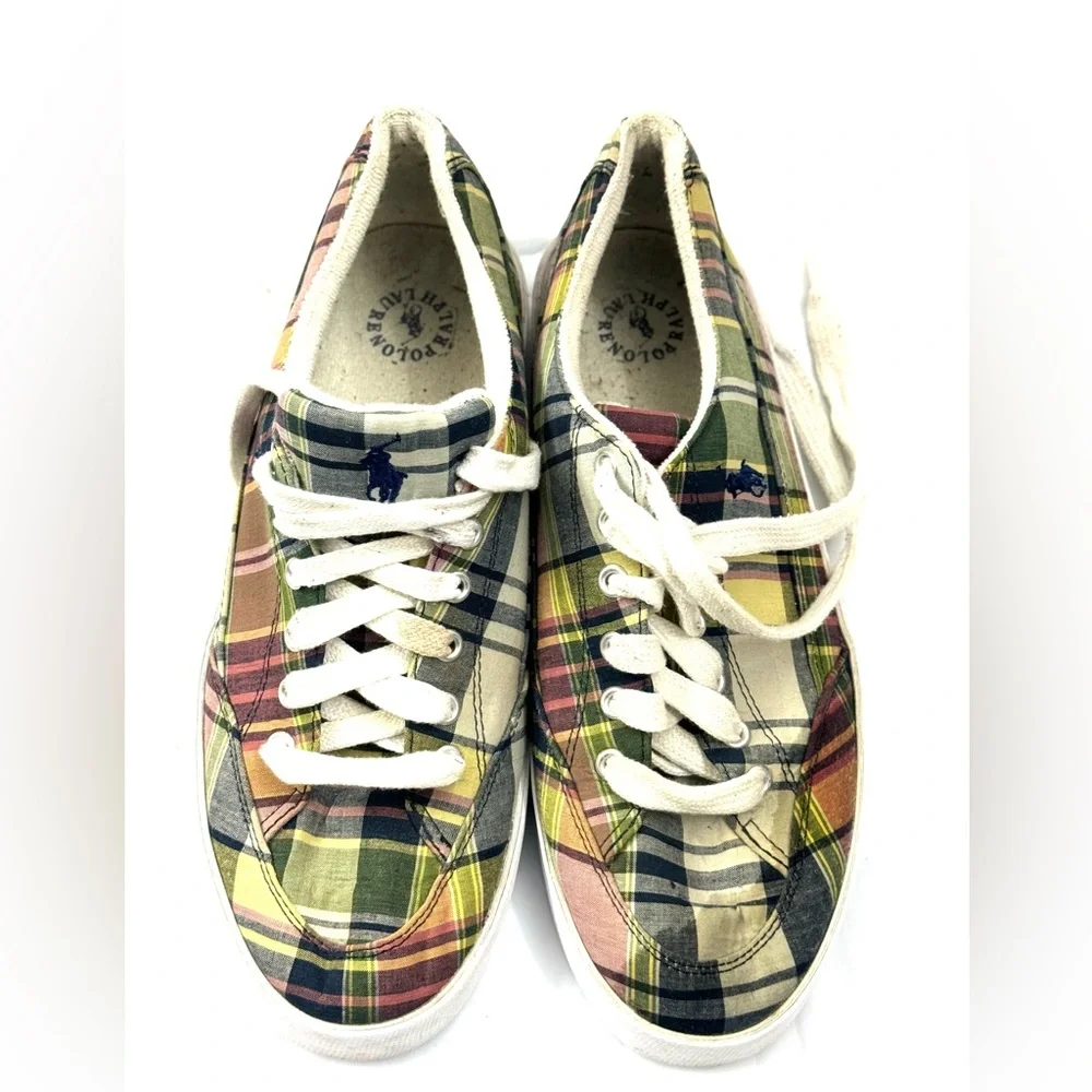 Polo Ralph Lauren Brisbane Plaid Canvas Lace-Up Sneakers - Size 10 D‎